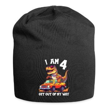 T-Rex Drives Monster Truck I'm 4th Birthday - Jersey Beanie - black - Front
