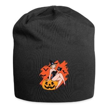 Pin Up Hexe Retro Vintage Halloween - Jersey-Beanie - Schwarz - Vorne