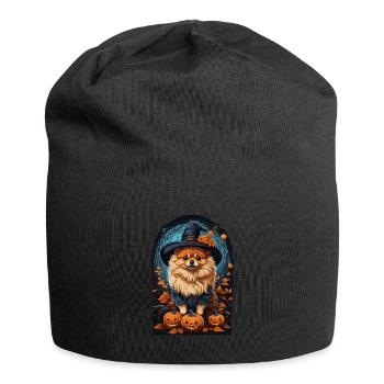 Pomeranian Mit Hexenhut Halloween Pomeranian - Jersey-Beanie - Schwarz - Vorne