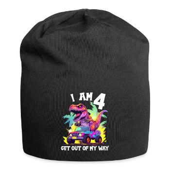 T-Rex Drives Monster Truck I'm 4th Birthday - Jersey Beanie - black - Front