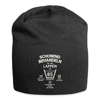Der Alte Lappen, Schonend Behandeln 85. Geburtstag - Jersey-Beanie - Schwarz - Vorne