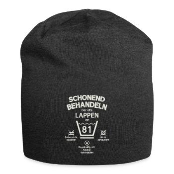 Der Alte Lappen, Schonend Behandeln 81. Geburtstag - Jersey-Beanie - Anthrazit - Vorne