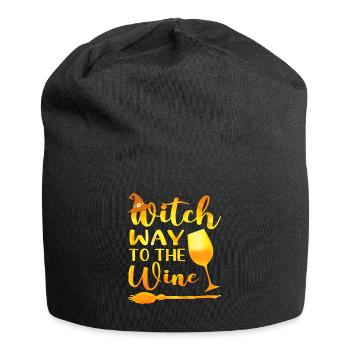 Hexenweg zum Wein Lustiges Halloween-Wein-Wortspiel - Jersey-Beanie - Schwarz - Vorne