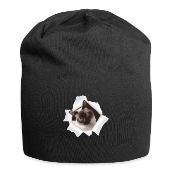 Cute kitten looks out of a hole - Jersey Beanie - black - Front