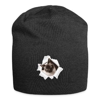 Cute kitten looks out of a hole - Jersey Beanie - charcoal grey - Front