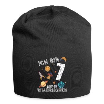 Ich bin 7 Auf in neue Dimensionen 7. Geburtstag - Jersey-Beanie - Schwarz - Vorne