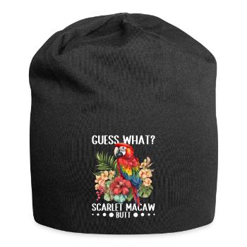Raten Sie mal, was? Scharlachroter Ara-Popo - Jersey-Beanie - Schwarz - Vorne