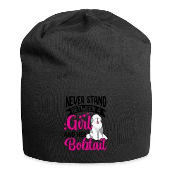 Girl and her Bobtail Old English Sheepdog - Jersey Beanie - black - Front