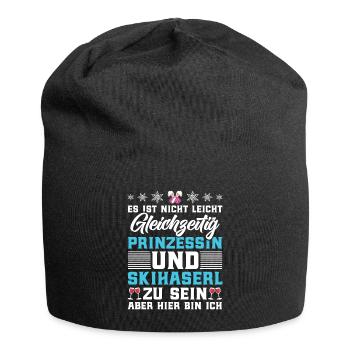 Frauen Shirt Gleichzeit Prizessin und Skihaserl - Jersey-Beanie - Schwarz - Vorne