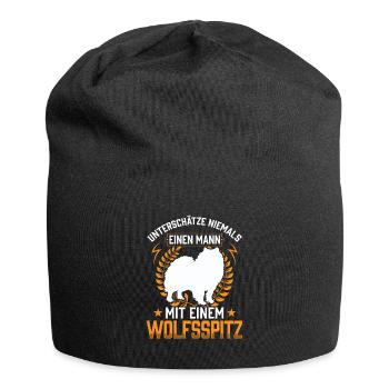 Mann mit Wolfsspitz unterschätzen Deutscher Spitz - Jersey-Beanie - Schwarz - Vorne