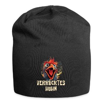 Lustiges Verrücktes Huhn - Jersey-Beanie - Schwarz - Vorne