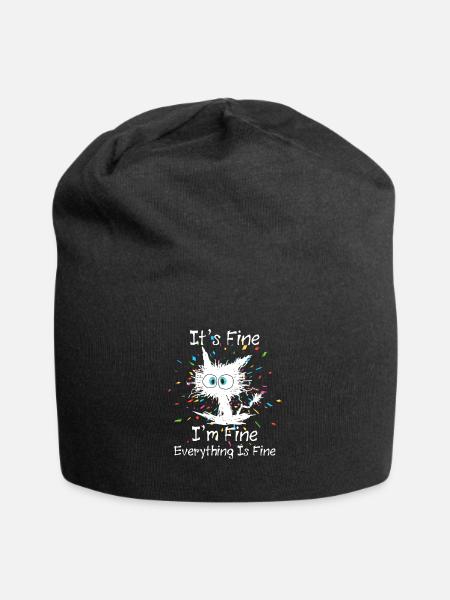 Everything Is Fine Katze - Jersey-Beanie - Schwarz
