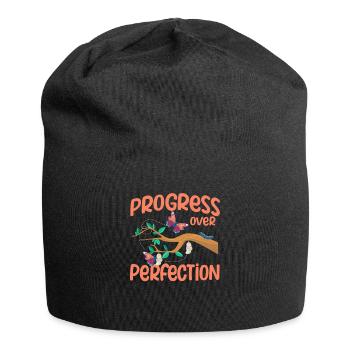 Fortschritt statt Perfektion Motivierende Lehrerin - Jersey-Beanie - Schwarz - Vorne