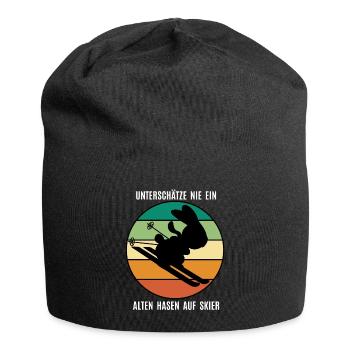 Ski Hase, Alter Hase, Retro, Winter Sport, Lustig - Jersey-Beanie - Schwarz - Vorne