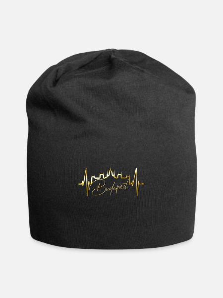 Budapest Skyline Herzschlag Ungarn Herz Budapester - Jersey-Beanie - Schwarz