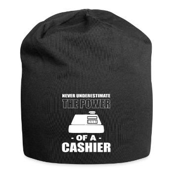 Never Underestimate The Power Of Cashier Kassierer - Jersey-Beanie - Schwarz - Vorne