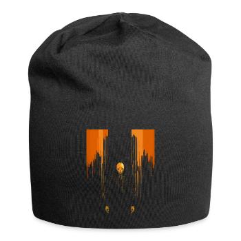 Beängstigender orangefarbener Totenkopfmann mit Umhang - Jersey-Beanie - Schwarz - Vorne