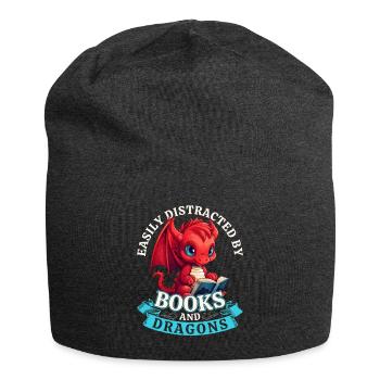 Easily Distracted By Books And Dragons: Drachen - Jersey-Beanie - Anthrazit - Vorne