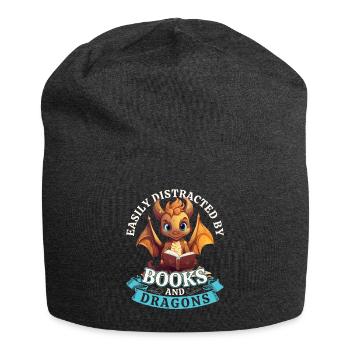 Easily Distracted By Books And Dragons: Drachen - Jersey-Beanie - Anthrazit - Vorne