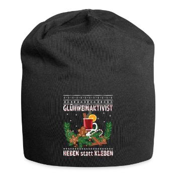 "Glühweinaktivist Heben statt Kleben" - Glühwein - Jersey-Beanie - Schwarz - Vorne