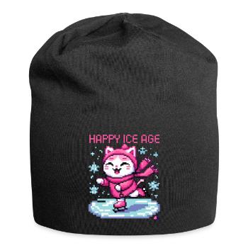 FUNNY ICE SKATING CAT IN RETRO PIXEL ART - Jersey Beanie - black - Front