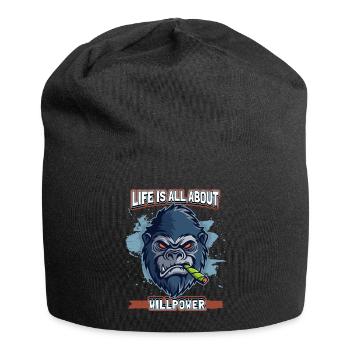 Funny Comic Gorilla Monkey with Joint, Monkey Saying - Jersey Beanie - black - Front