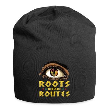 Wurzeln Vor Routen "Sankofa Eye Symbol Black - Jersey-Beanie - Schwarz - Vorne