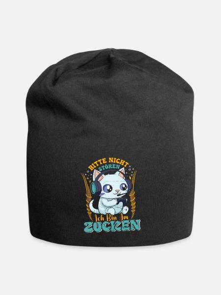 Gaming Katze Bitte nicht Stören Bin am Zocken - Jersey-Beanie - Schwarz