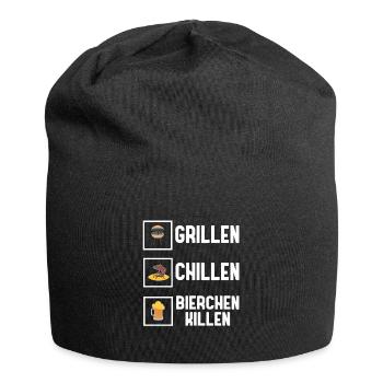 Grillen Chillen Bierchen Killen Bier BBQ Grill - Jersey-Beanie - Schwarz - Vorne