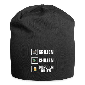 Grillen Chillen Bierchen Killen Bier BBQ Grill - Jersey-Beanie - Schwarz - Vorne
