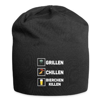 Grillen Chillen Bierchen Killen Bier BBQ Grill - Jersey-Beanie - Schwarz - Vorne