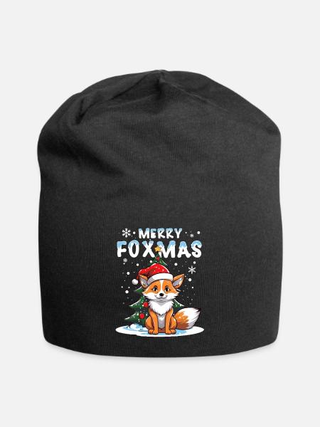 Niedlicher Fuchs feiert Weihnachten im Schnee - Jersey-Beanie - Schwarz