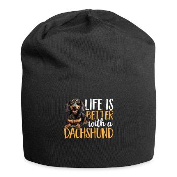 Dachshund wiener sausage dog Life Is Better - Jersey Beanie - black - Front