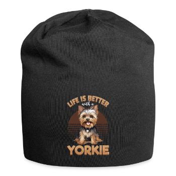 Yorkshire Terrier Dog Yorkie - Life is better - Jersey-Beanie - Schwarz - Vorne