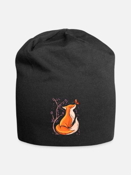 Süßer Fuchs mit Blumen Füchse Geschenk Natur - Jersey-Beanie - Schwarz