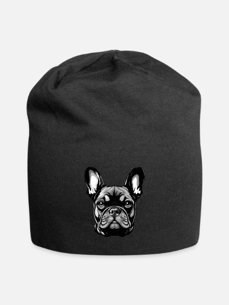 Portrait de tête de chien bouledogue français - Bonnet en jersey - noir