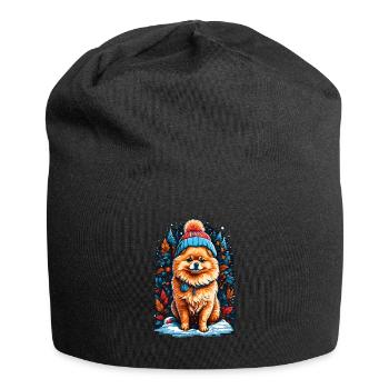 Pomeranian with winter hat happy Pomeranian - Jersey Beanie - black - Front