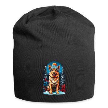German Shepherd With Winter Hat Happier - Jersey Beanie - black - Front