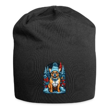french bulldog with winter hat happy - Jersey Beanie - black - Front
