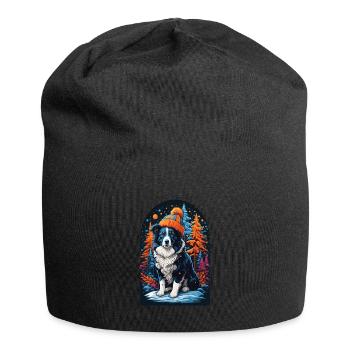 Border Collie With Winter Hat Happy Border - Jersey Beanie - black - Front