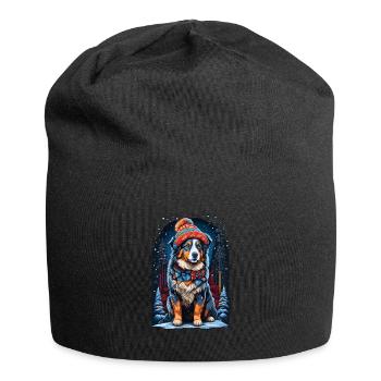 Australian Shepherd with Winter Hat Happy - Jersey Beanie - black - Front