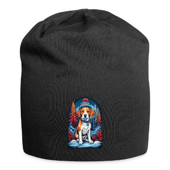 Beagle with winter hat Happy Beagle - Jersey Beanie - black - Front