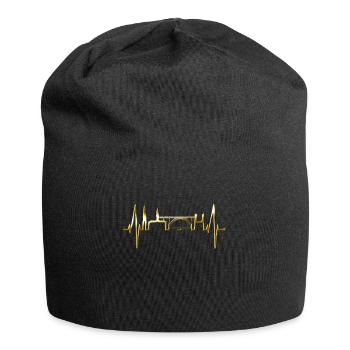 Porto Skyline Heartbeat Portugal Heart Love Porto - Jersey Beanie - black - Front