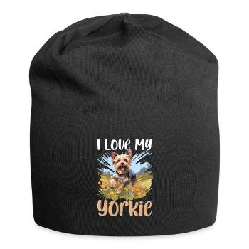 Yorkshire Terrier chien Yorkie - J’aime mon Yorkie - Bonnet en jersey - noir - Devant