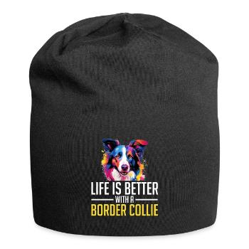 Border Collie Dog - Life is better with a - Jersey Beanie - black - Front