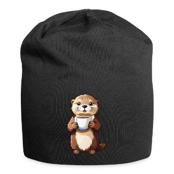 Otter Kaffeezeit Tierfreund Kaffee Design - Jersey-Beanie - Schwarz - Vorne