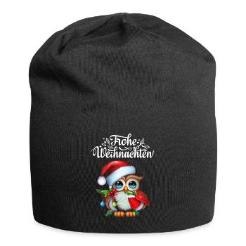Frohe Weihnachten wünscht Euch eine süsse Eule - Jersey-Beanie - Schwarz - Vorne