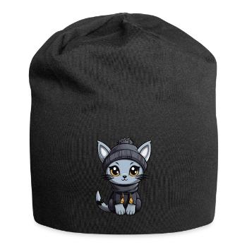 Cat Winter Comic - Jersey Beanie - black - Front