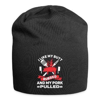 BBQ Pulled Pork Schwein Grill - Jersey-Beanie - Schwarz - Vorne