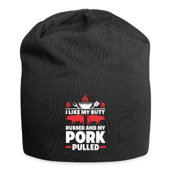 BBQ Pulled Pork Schwein Grill - Jersey-Beanie - Schwarz - Vorne